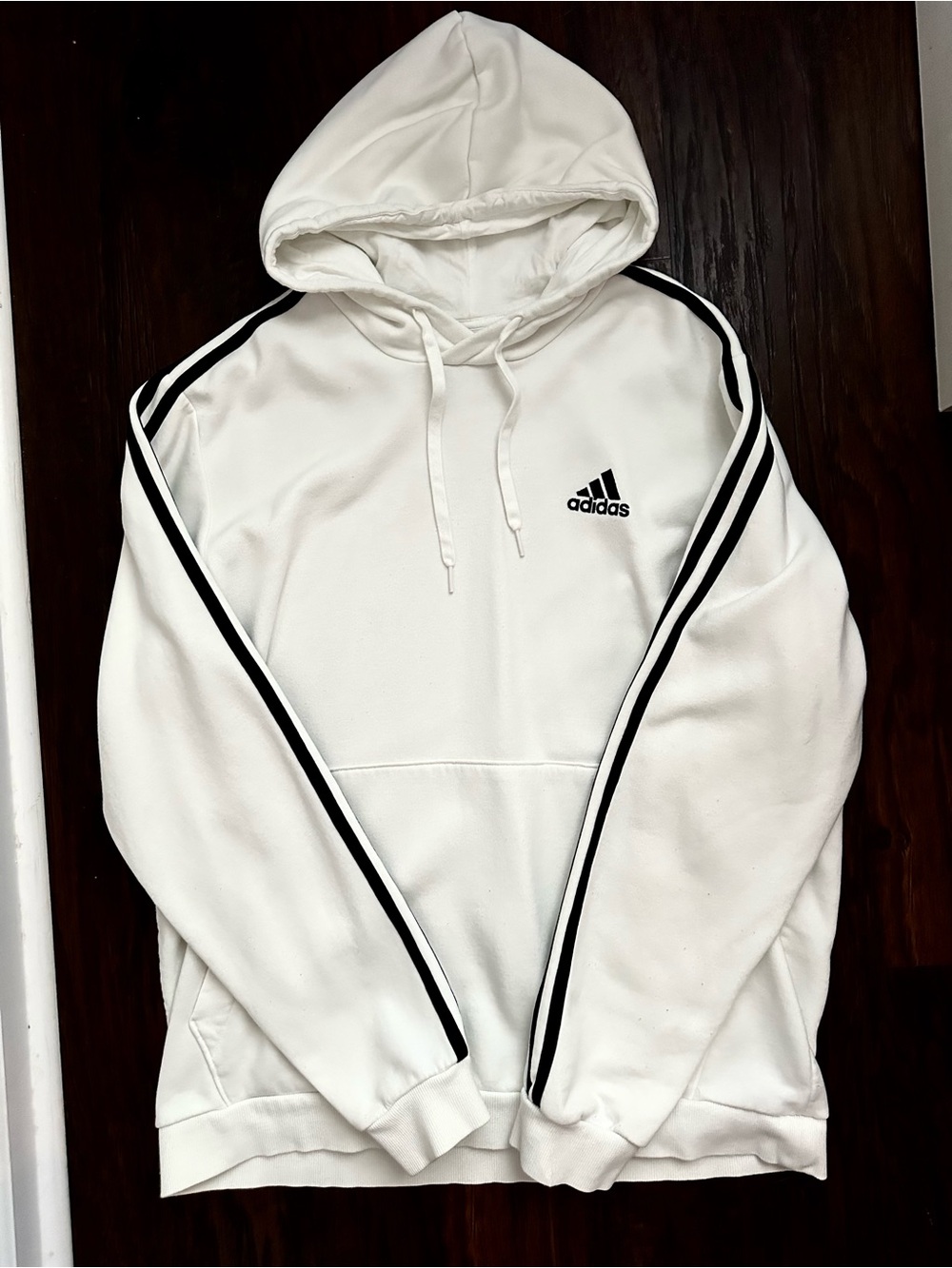 adidas White Hoodie with Black Sleeve Stripes